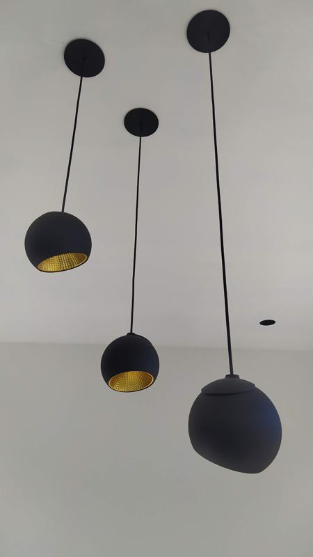 Pendant lights above the table