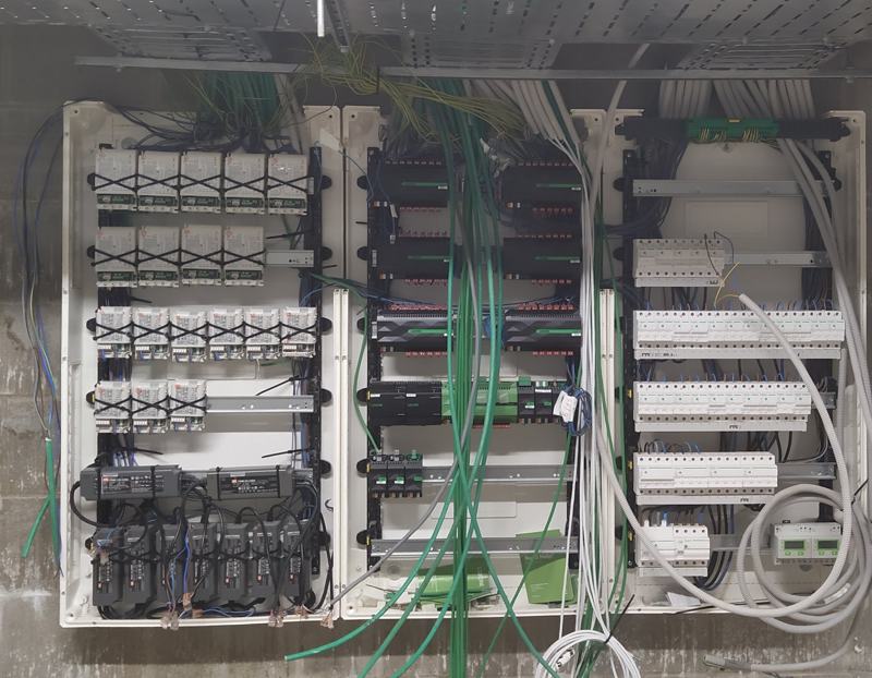 Control panel with Loxone components, during construction